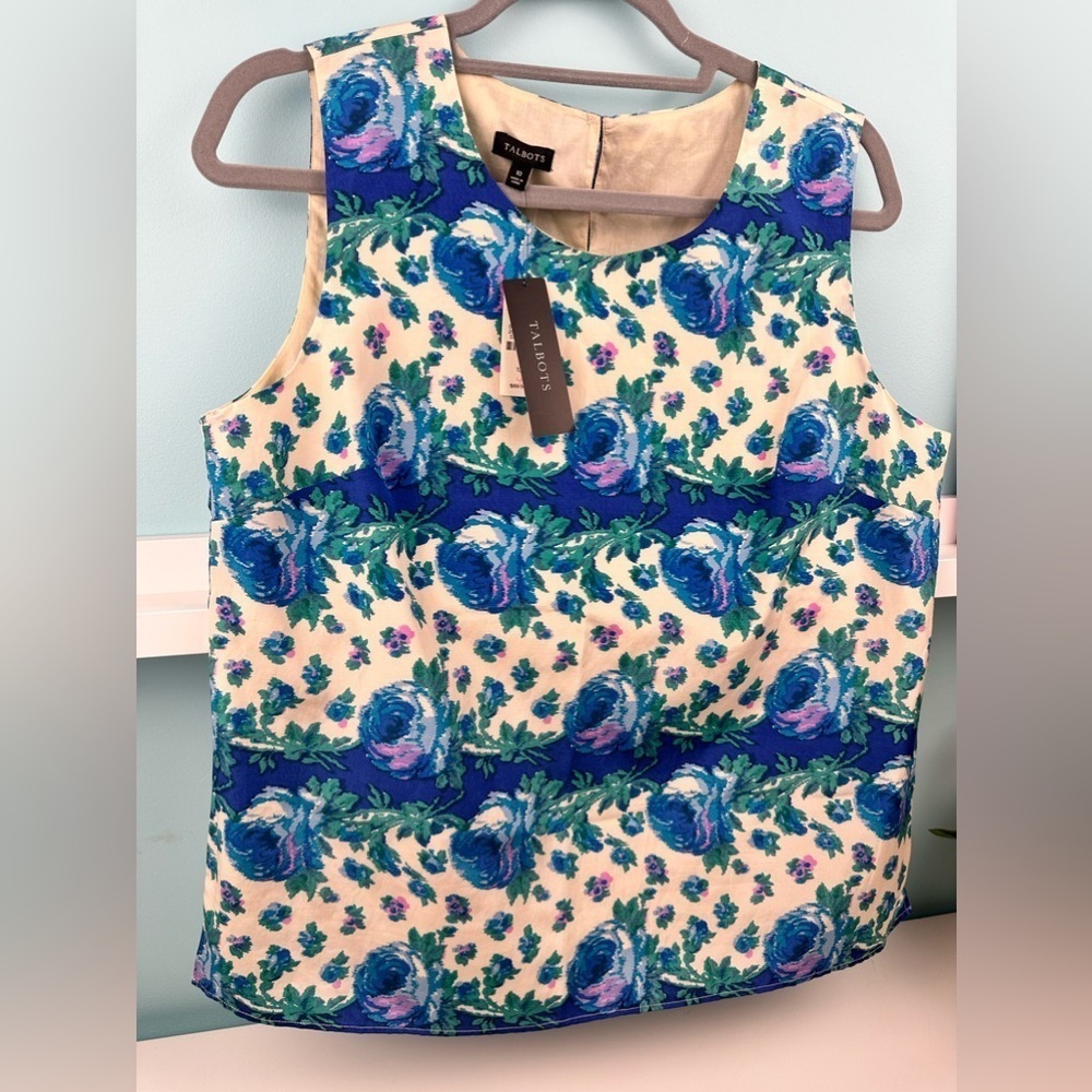 Talbots floral silk cotton blend tank top, size 10, NWT